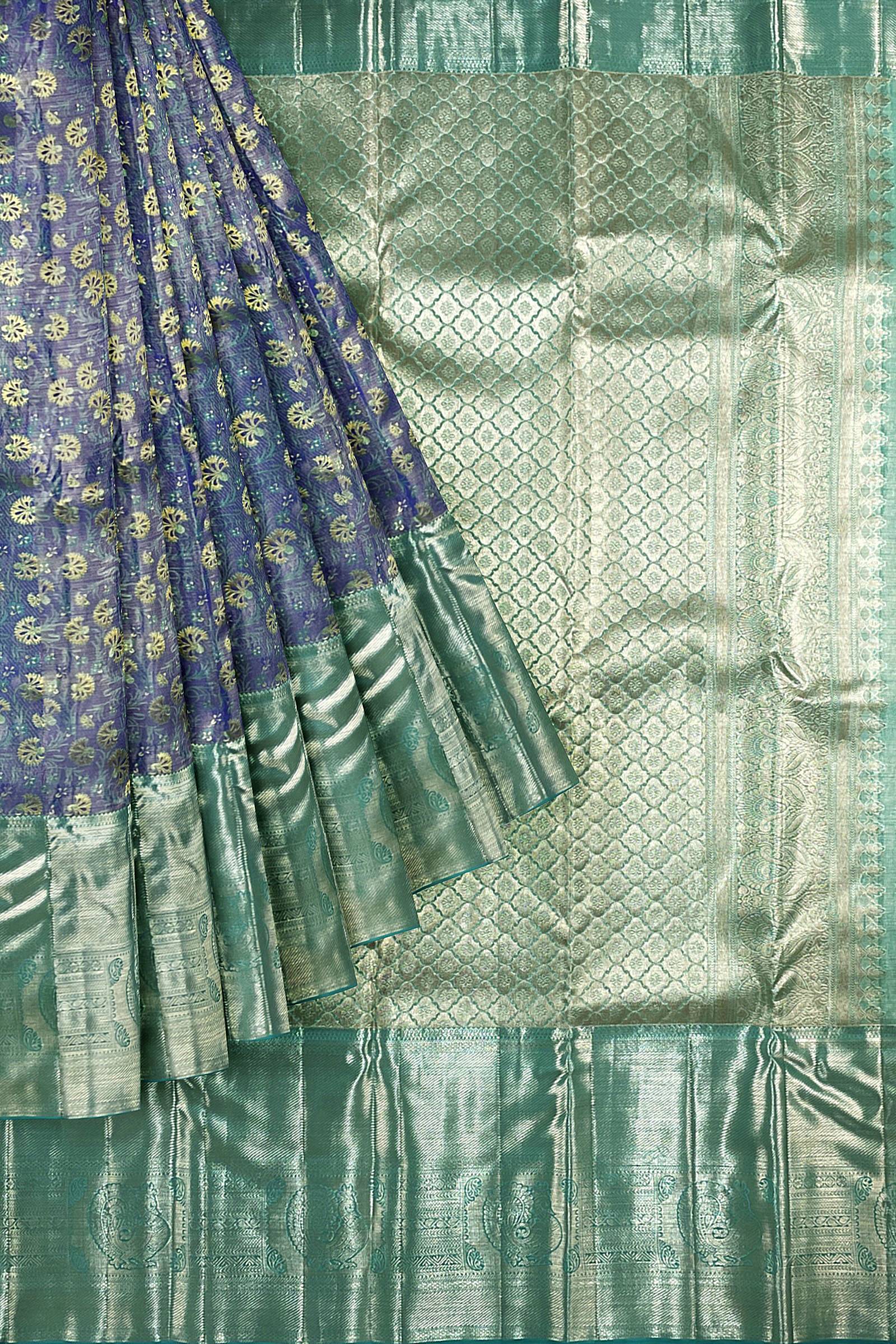 Exotic Grape Violet with Blue Kanchipuram Silk Saree From Weavers and Best on Online