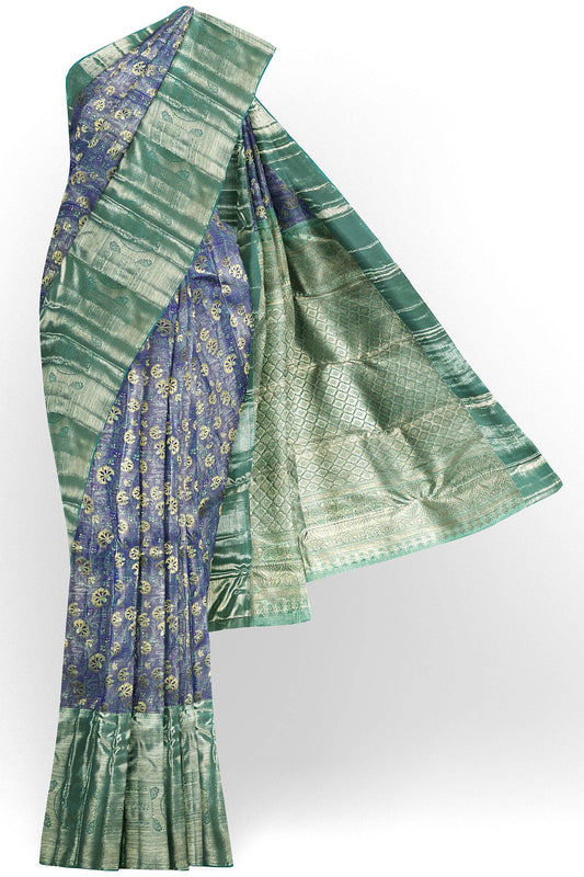 Exotic Grape Violet with Blue Kanchipuram Silk Saree From Weavers and Best on Online