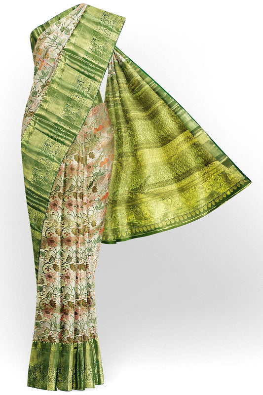 Elegant Multi-color Kanchipuram Silk Saree From Weavers and Best on Online