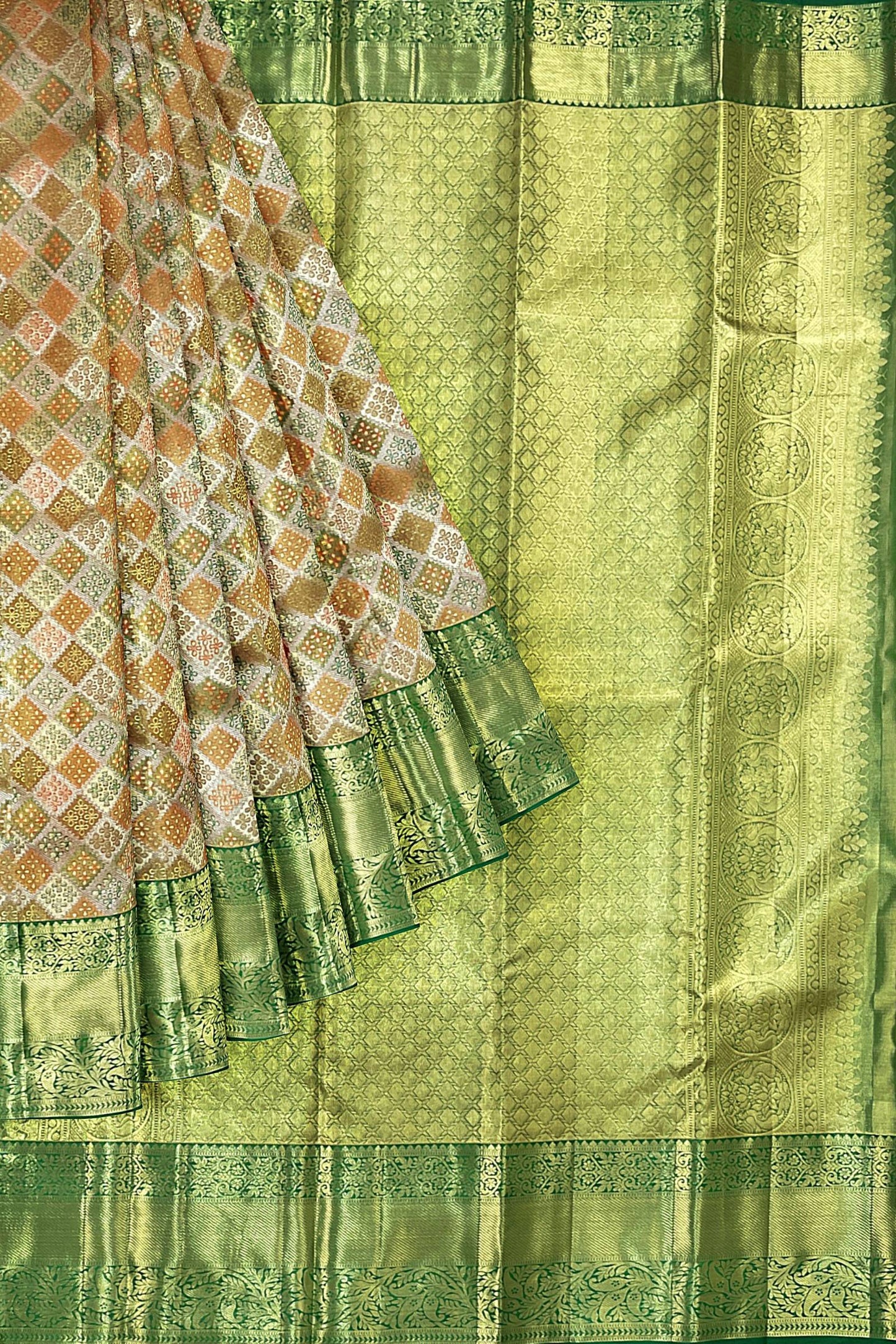 Fine Multi-color Kanchipuram Silk Saree From Weavers and Best on Online