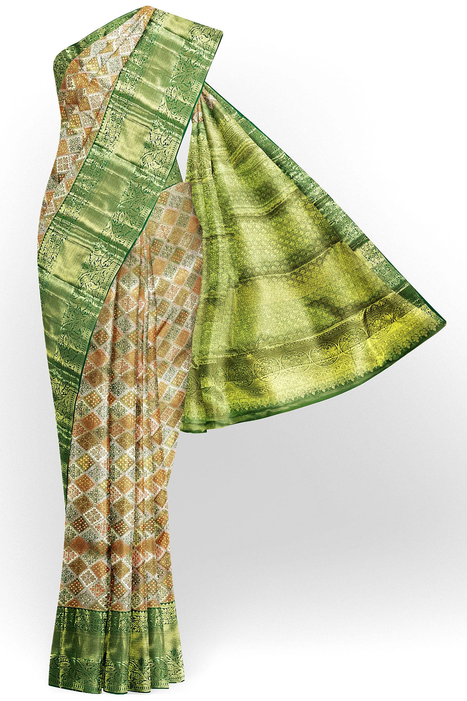 Fine Multi-color Kanchipuram Silk Saree From Weavers and Best on Online
