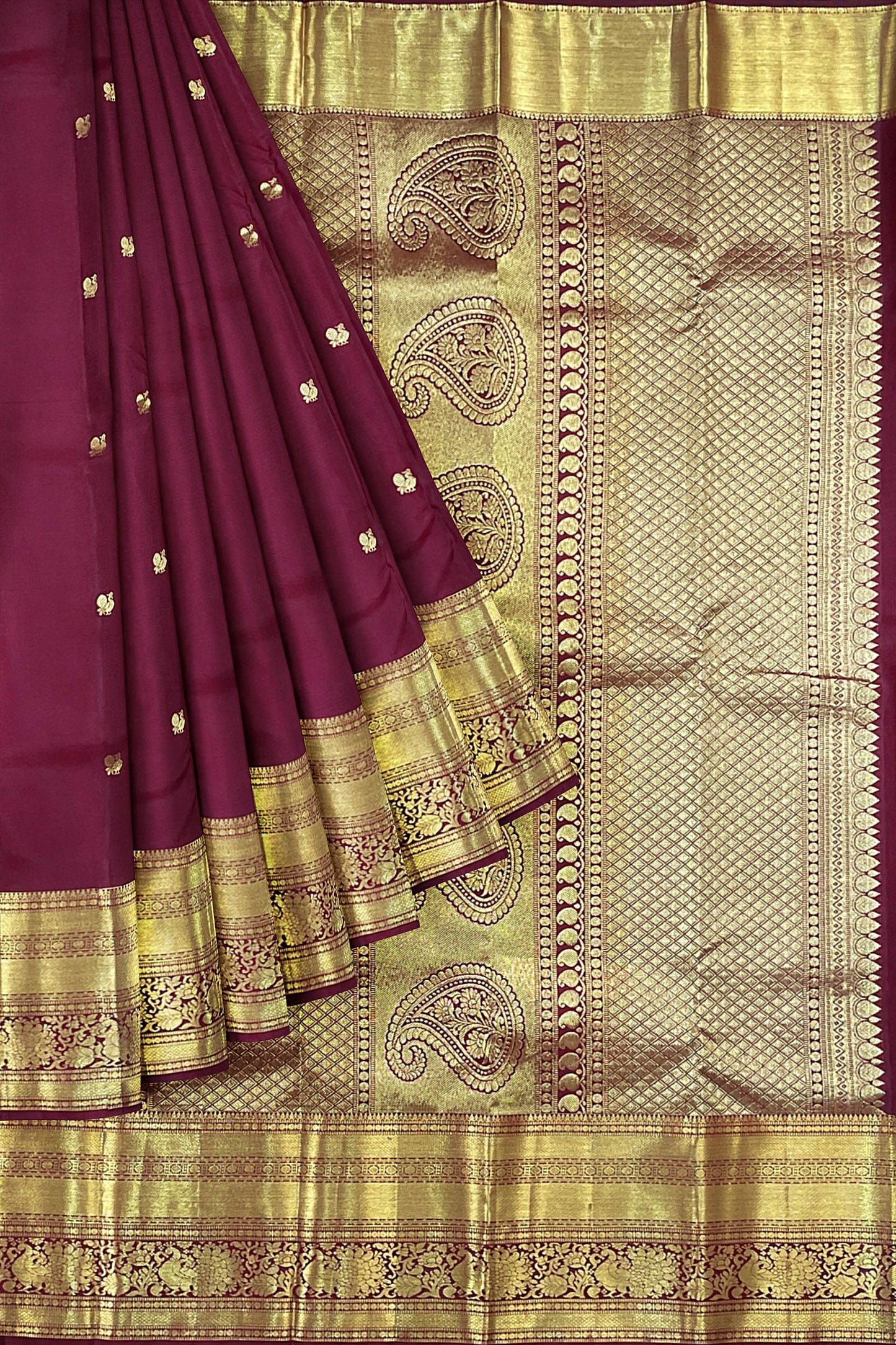 Authentic Marron Red Kanchipuram Silk Saree