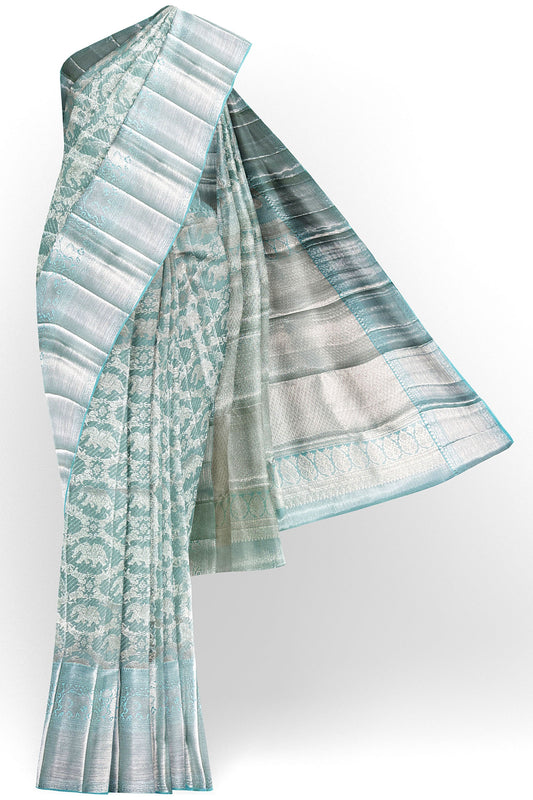 Stunning Sky Blue Kanchipuram Silk saree