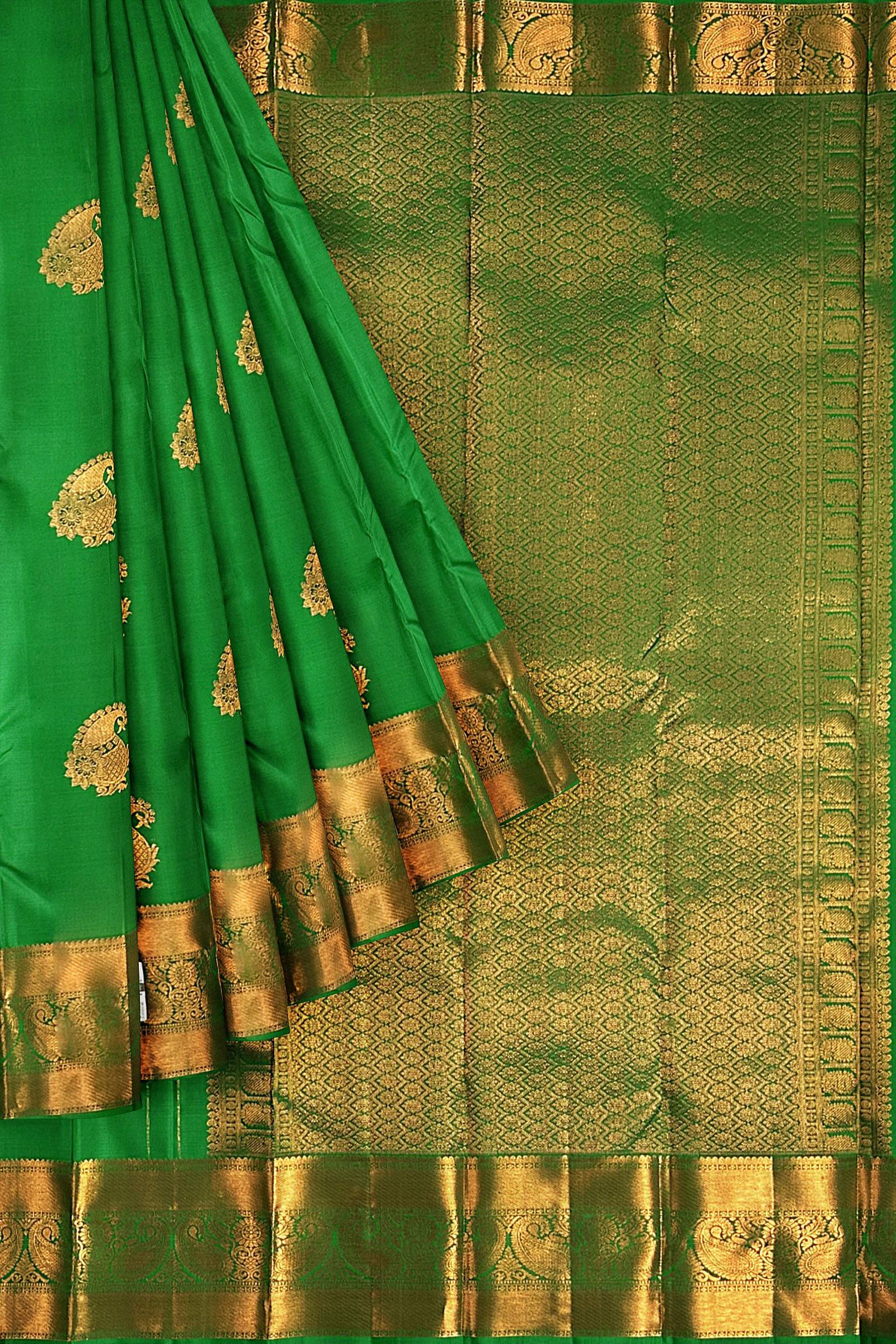 Traditional Green Kanchipuram Silk Saree From Weavers and Best on Online