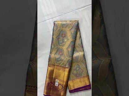 Beautifull Grey Kanchipuram Silk Saree